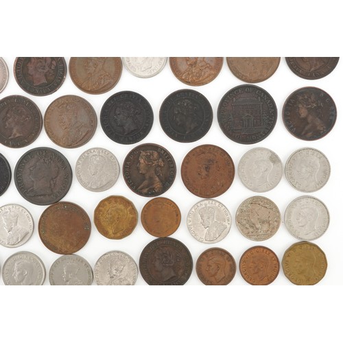 2108 - Early 19th century and later Canadian coinage and tokens including Nova Scotia one penny tokens, Ban... 