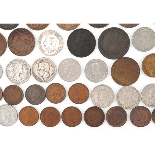 2108 - Early 19th century and later Canadian coinage and tokens including Nova Scotia one penny tokens, Ban... 