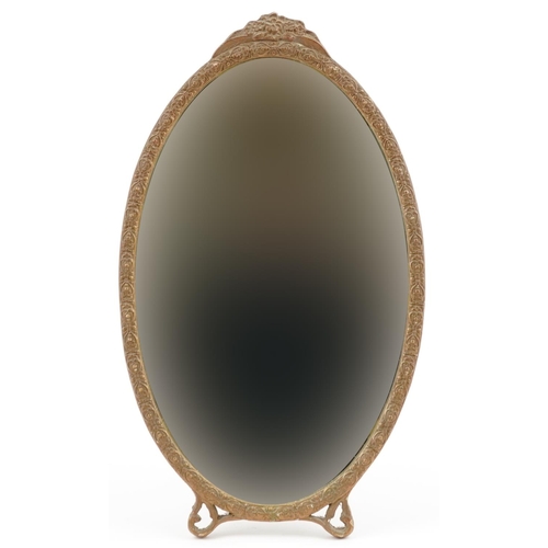 1305 - Ornate gilt framed easel oval dressing table mirror, 47cm high