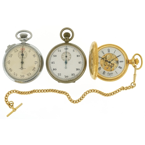 2778 - Three pocket watches including British military interest Waltham stopwatch and a gold plated half hu... 