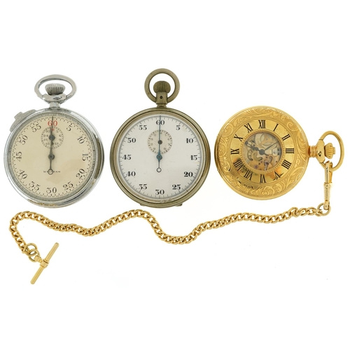 2778 - Three pocket watches including British military interest Waltham stopwatch and a gold plated half hu... 