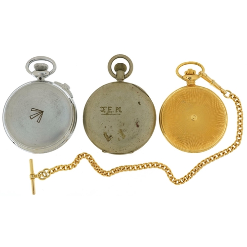 2778 - Three pocket watches including British military interest Waltham stopwatch and a gold plated half hu... 