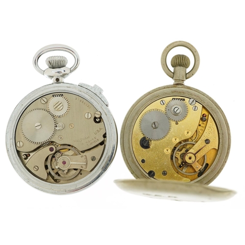 2778 - Three pocket watches including British military interest Waltham stopwatch and a gold plated half hu... 