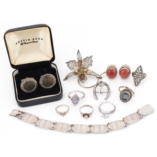 2758 - Antique and later silver and white metal jewellery including rings set with semi precious stones, pa... 