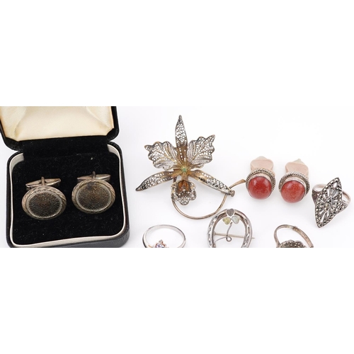 2758 - Antique and later silver and white metal jewellery including rings set with semi precious stones, pa... 