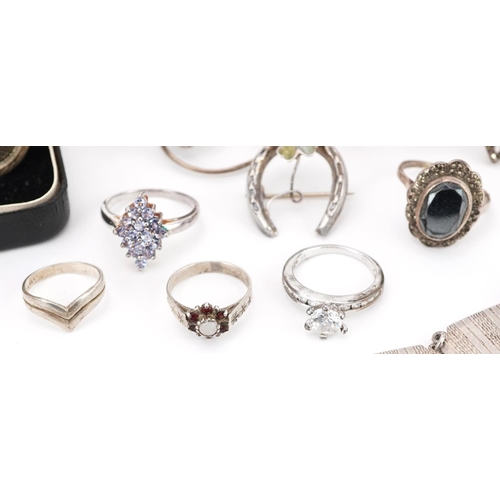 2758 - Antique and later silver and white metal jewellery including rings set with semi precious stones, pa... 