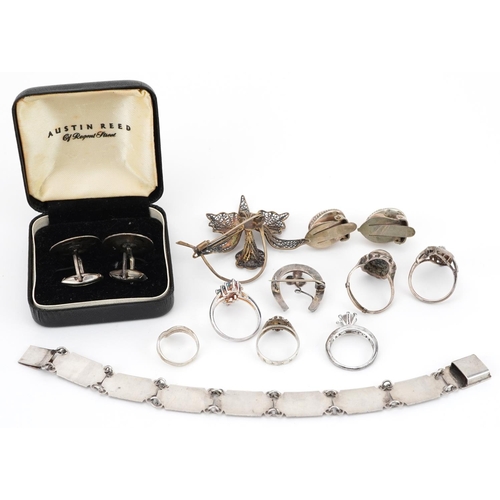 2758 - Antique and later silver and white metal jewellery including rings set with semi precious stones, pa... 