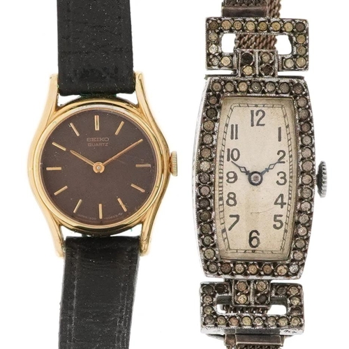 2748 - Two ladies wristwatches comprising Art Deco silver example set with clear stones and Seiko, the larg... 