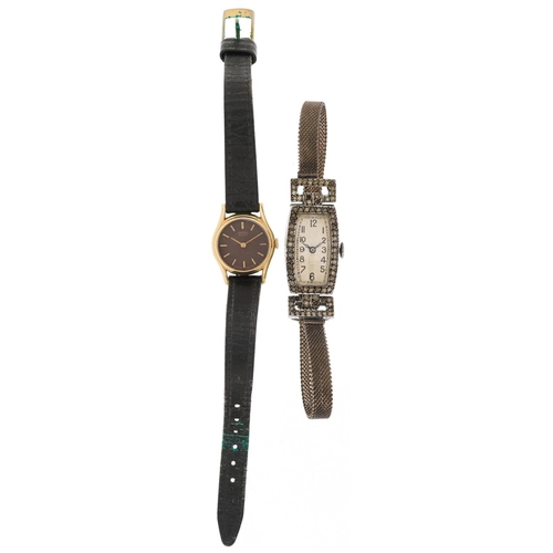 2748 - Two ladies wristwatches comprising Art Deco silver example set with clear stones and Seiko, the larg... 