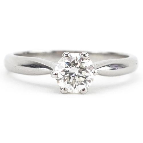 2254 - Platinum diamond solitaire ring, the diamond approximately 0.50 carat, size K/L, 3.7g