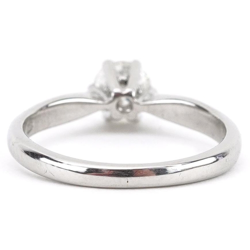 2254 - Platinum diamond solitaire ring, the diamond approximately 0.50 carat, size K/L, 3.7g