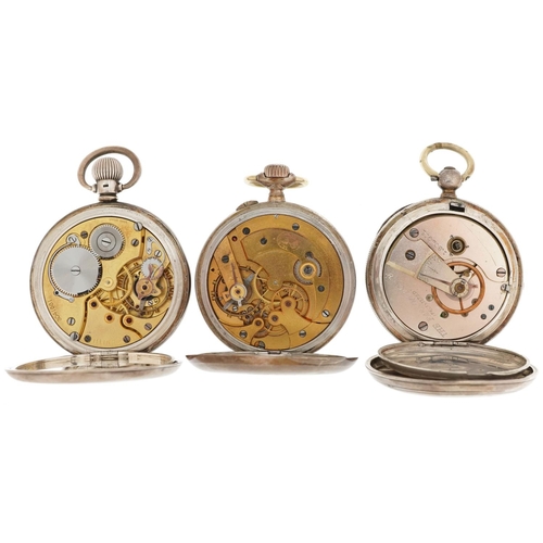 2762 - Three Victorian and later silver key wind and keyless pocket watches comprising The Farringdon B, Ze... 