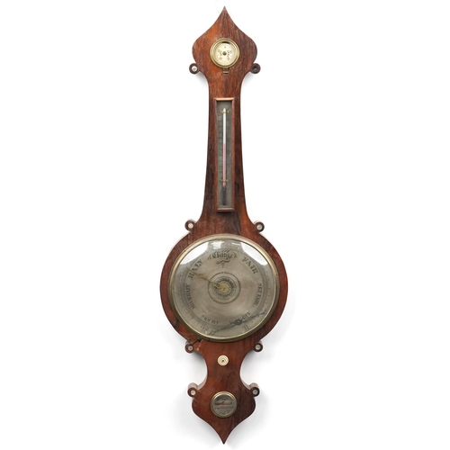 1451A - 19th century rosewood banjo barometer with thermometer having silvered dials, one inscribed Blunt No... 