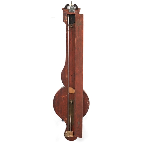 1500 - 19th century inlaid mahogany banjo barometer and thermometer with silvered dials, one engraved Barna... 