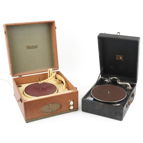 1697 - Two vintage portable gramophones comprising His Master's Voice model 97 and Meritone