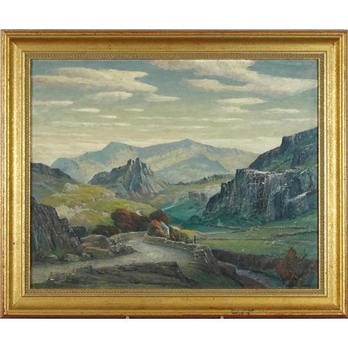 696 - Grainger Smith - Road to Rhyd, oil on board, details verso, mounted and framed, 49.5cm x 39.5cm excl... 