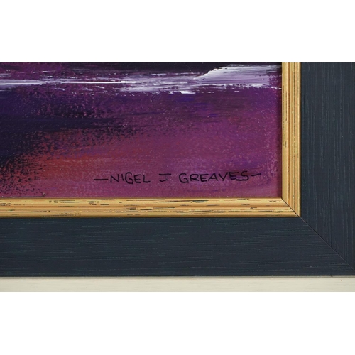 789 - Nigel J Greaves - Midnight dance, contemporary acrylic on board, label verso, mounted and framed, 60... 