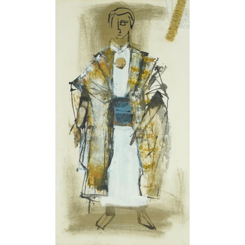 310 - Full length portrait of a man in costume, probably for a theatre design, mixed media costume design,... 