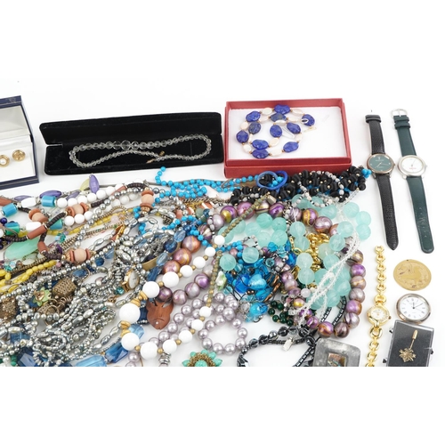 2813 - Vintage and later costume jewellery including semi precious stone necklaces, brooches, clip on earri... 