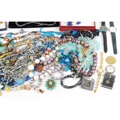 2813 - Vintage and later costume jewellery including semi precious stone necklaces, brooches, clip on earri... 