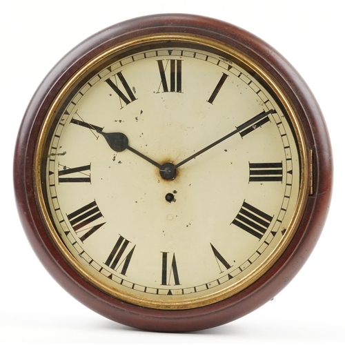 369 - Victorian mahogany fusee wall clock having painted dial with Roman numerals, 36cm in diameter