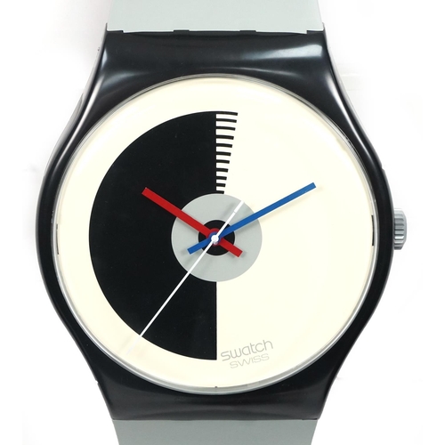 588 - 1980s Maxi-Swatch wall clock in the form of a Swatch wristwatch with box, 212cm high