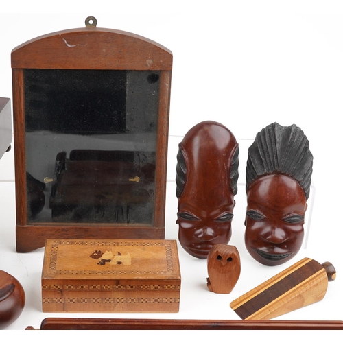 1582 - 19th century and later woodenware including Arts & Crafts mahogany frame, Victorian workbox, pair of... 