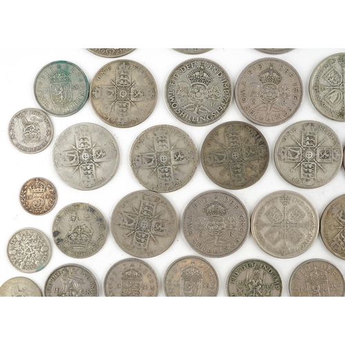 2096 - Predominantly British pre decimal, pre 1947 coinage including half crowns, shillings and florins, 57... 