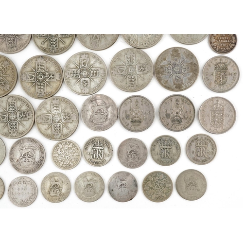 2096 - Predominantly British pre decimal, pre 1947 coinage including half crowns, shillings and florins, 57... 