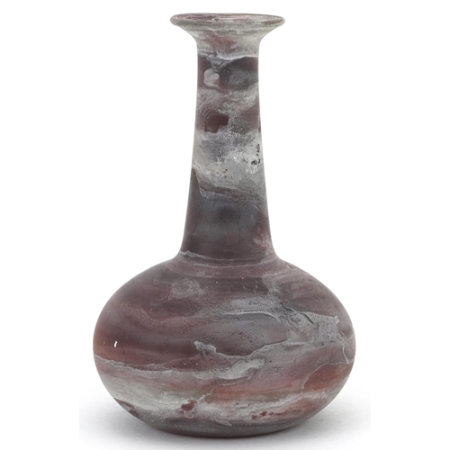 359 - Antique marbleised glass vase, probably Roman, Old Collection inscription to the base, 7.5cm high