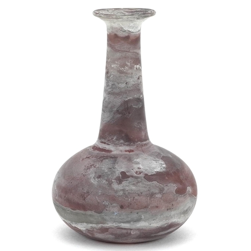 359 - Antique marbleised glass vase, probably Roman, Old Collection inscription to the base, 7.5cm high