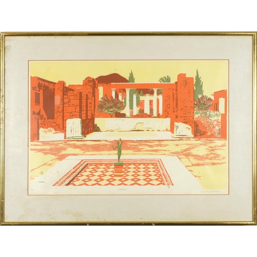 1121 - Geoffrey Elliott - Pompeii, pencil signed print in colour, mounted framed and glazed, 66cm x 45.5cm ... 