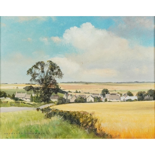 1059 - Michael Morris - Near Charlbury Oxfordshire, contemporary oil on canvas, inscribed Stacey Marks labe... 