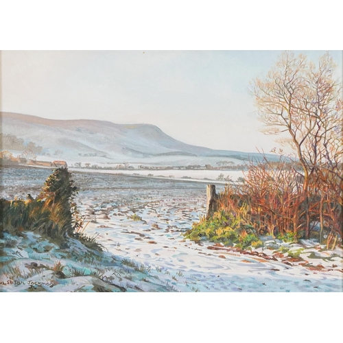 1058 - Susan Jackman - Firle from Alciston, contemporary local interest oil on canvas, inscribed Stacey Mar... 