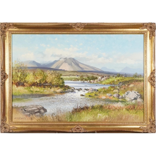 354 - David Long - The Cuillin Hills, Isle of Skye, contemporary oil on canvas, Mellington Gallery label v... 