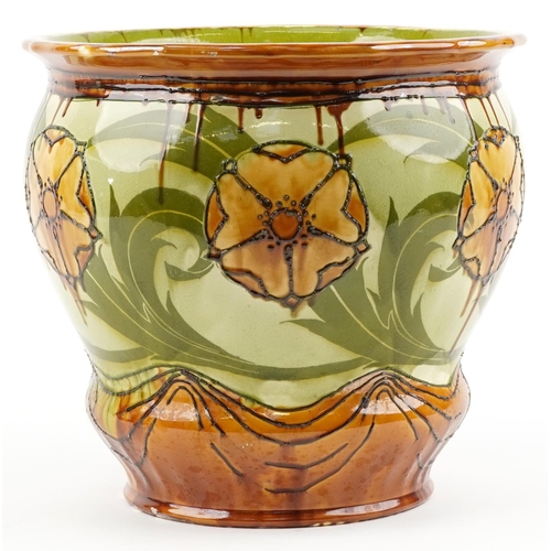 108A - Mintons Secessionist jardiniere hand painted and tubelined with stylised flower heads and foliage, 3... 