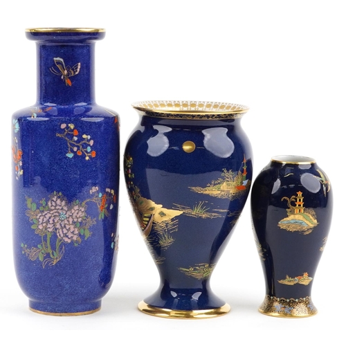 111 - Three Carlton Ware vases including a Rouleau example decorated in the Kang He Rockery & Pheasant pat... 