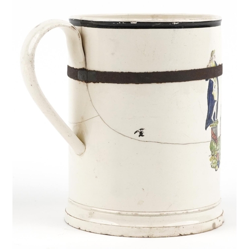 46 - Sunderland Dawson & Co, early 19th century Low Ford creamware Peace & Plenty tankard, 15cm high