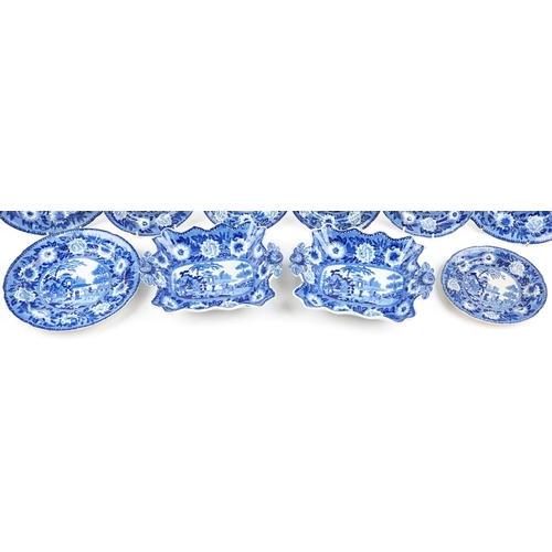 47 - Rogers, Victorian pearlware decorated in the chinoiserie manner comprising pair of dishes with natur... 