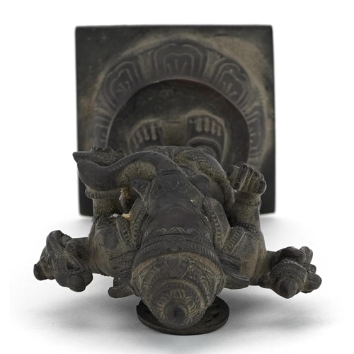 295 - Indian patinated bronze statue of goddess Ganesha, 16cm high