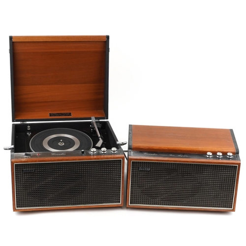 1698 - Vintage teak Hacker Grenadier record player, model SP25 MK111 and stereo amplifier model GP45, the l... 