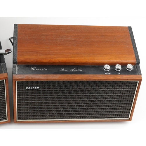 1698 - Vintage teak Hacker Grenadier record player, model SP25 MK111 and stereo amplifier model GP45, the l... 