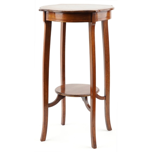 1209 - Edwardian inlaid mahogany stand with under tier, 64cm high x 35.5cm in diameter