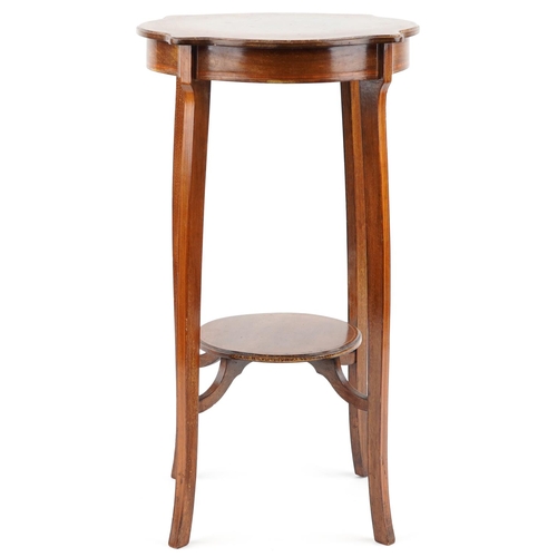 1209 - Edwardian inlaid mahogany stand with under tier, 64cm high x 35.5cm in diameter