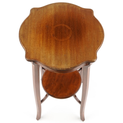 1209 - Edwardian inlaid mahogany stand with under tier, 64cm high x 35.5cm in diameter