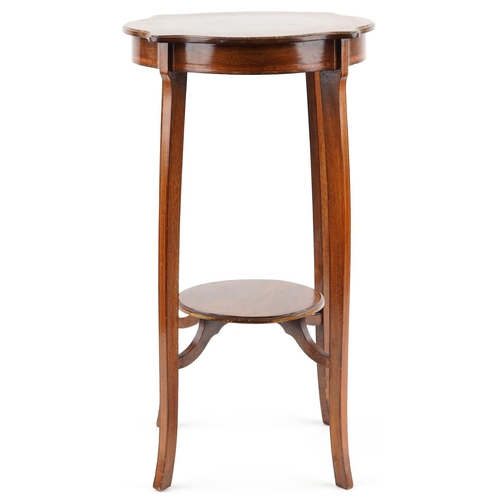 1209 - Edwardian inlaid mahogany stand with under tier, 64cm high x 35.5cm in diameter