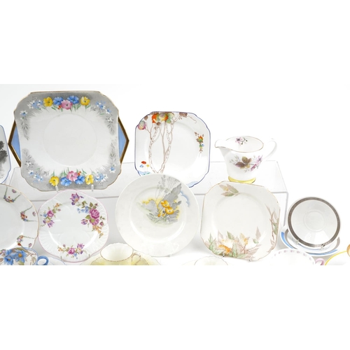 546 - Art Deco and later Shelley teaware including Mode Saucers and Tall Trees pattern saucers, the larges... 