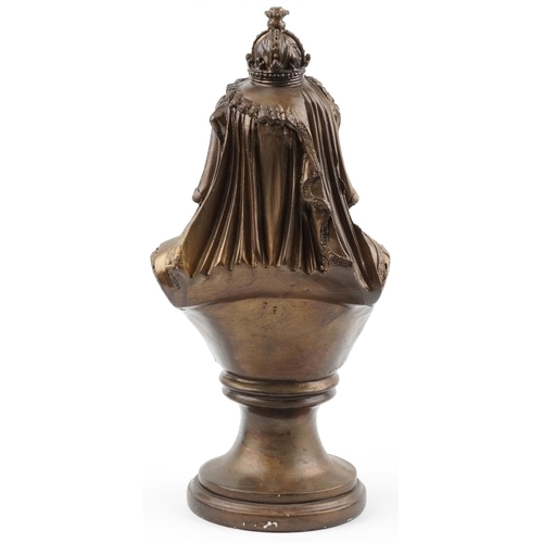 1503 - 19th century style classical bronzed bust of Queen Victoria, 38.5cm high