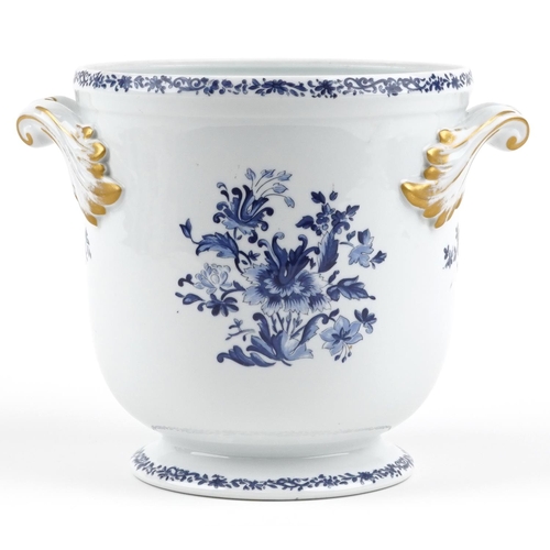 1536 - Vista Alegre, Portuguese cache pot with twin handles decorated with flowers, 22cm high