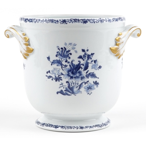 1536 - Vista Alegre, Portuguese cache pot with twin handles decorated with flowers, 22cm high